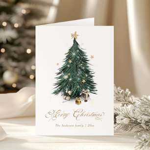 Carte de Noël élégante à l'écriture dorée représen