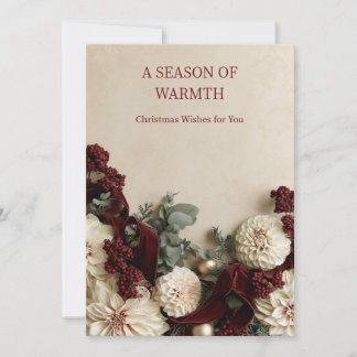 Carte de Noël élégante à motif de dahlia bordeaux