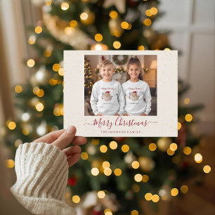 Carte de Noël élégante à photo unique en marbre