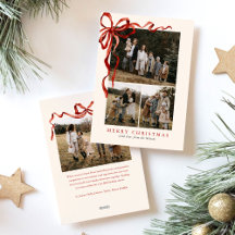 Carte de Noël Élégante à Ruban Rouge Budget Quatre