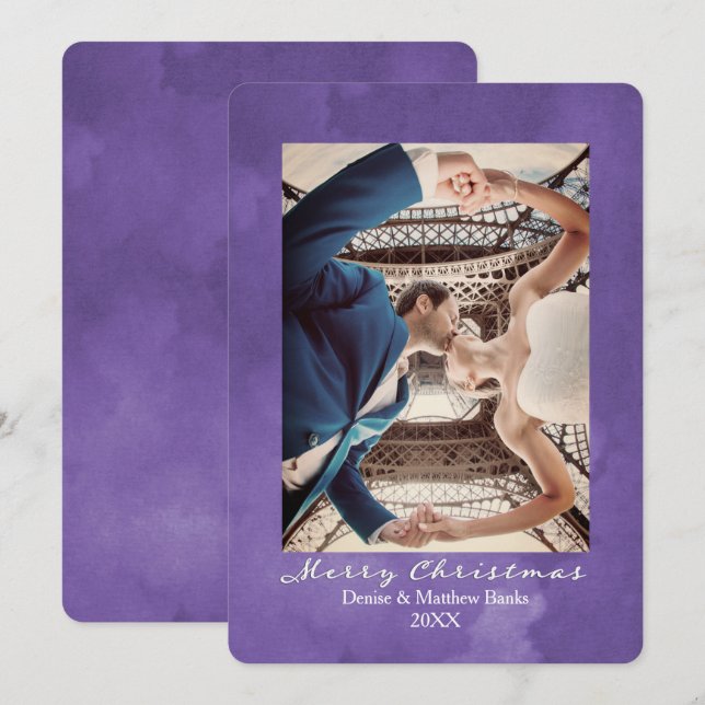 Carte de Noël élégante aquarelle Ultra Violet (Devant / Derrière)