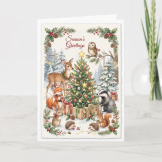 Carte de Noël élégante aux animaux de la forêt à l