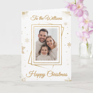 Carte de Noël élégante avec cadre en or pour photo
