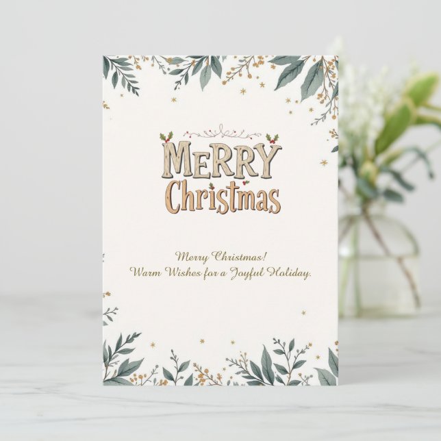 Carte de Noël élégante avec feuillage festif. (Debout devant)