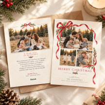 Carte de Noël élégante avec ruban rouge et photo d