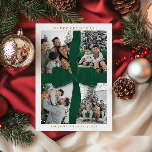 Carte de Noël élégante avec ruban vert et photo Jo