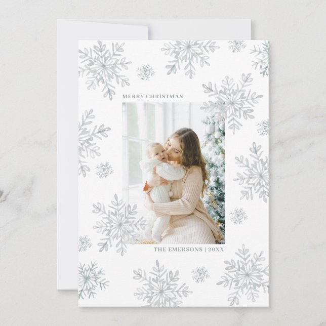 Carte de Noël élégante blanche flocon de neige  (Devant)