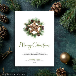 Carte de Noël élégante Boho aquarelle couronne de 