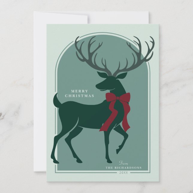 Carte de Noël élégante Cerf Rouge Vert (Devant)