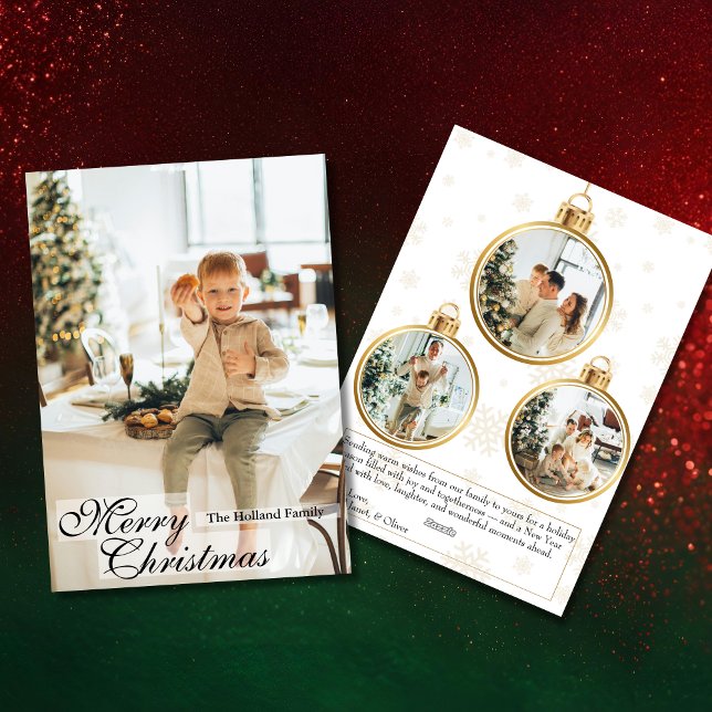 Carte de Noël élégante en or avec 4 photos (Créateur téléchargé)
