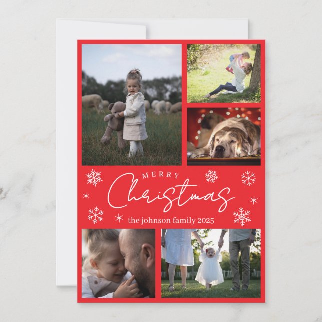 Carte de Noël élégante flocon de neige rouge (Devant)