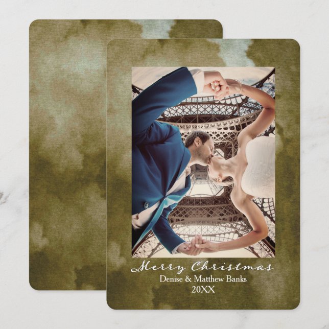 Carte de Noël élégante Martini Olive aquarelle (Devant / Derrière)