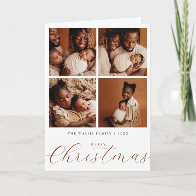 Carte de Noël élégante pliée avec collage de photo (Devant)