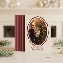 Carte de Noël Élégante Rouge avec Photo de Famille