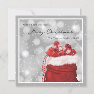 Carte de Noël élégante rouge et argentée