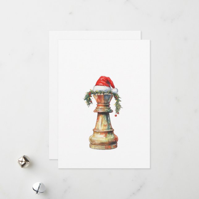 Carte de Noël élégante sur le thème des échecs – R (Devant/Arrière en situation)