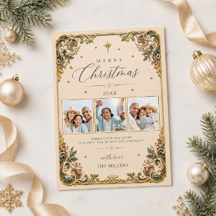 Carte de Noël élégante vintage baroque avec photo