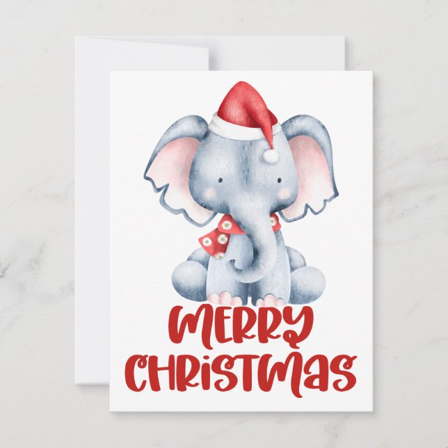 Carte de Noël éléphant aquarelle mignonne (Devant)
