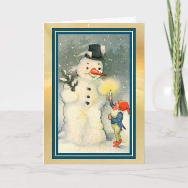 Carte de Noël Elf et Snowman Retro (Devant)