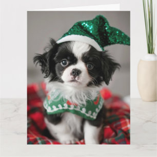 Carte de Noël Elf Puppy japonaise Chin