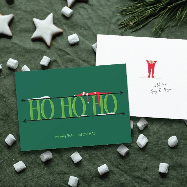 Carte de Noël Elf Shenanigans Flat Hunter Green (Créateur téléchargé)