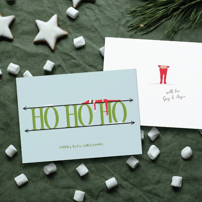 Carte de Noël Elf Shenanigans Flat Verte et Bleue (Créateur téléchargé)