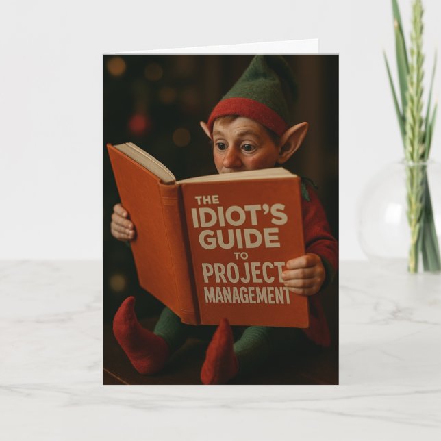Carte de Noël elfe 'Guide idiot de la gestion de s (Devant)