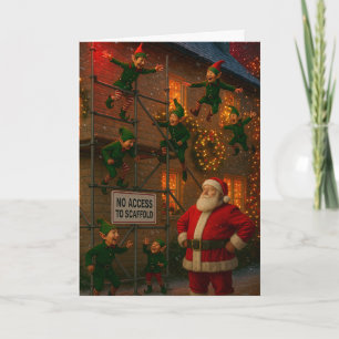 Carte de Noël Elfes jouant sur un échafaudage