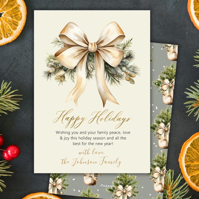 Carte de Noël en aquarelle avec ruban doré et feui (Créateur téléchargé)