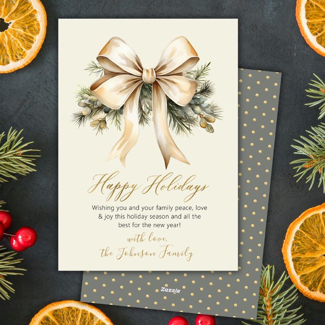 Carte de Noël en aquarelle or arc feuillage beige (Créateur téléchargé)