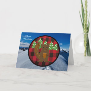 Carte de Noël en bois à carreaux de Buffalo
