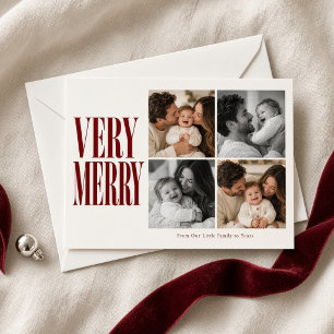 Carte de Noël en burgundy avec quatre photos Très