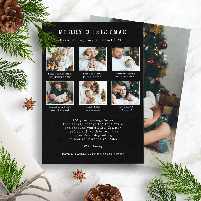 Carte de Noël en collage de photos de Noël noir (Merry Christmas Photo Collage Holiday Card - Black and White)