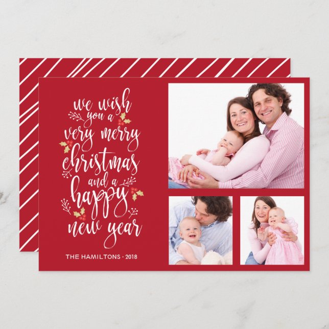 Carte de Noël en collage photo 3 Photos (Devant / Derrière)