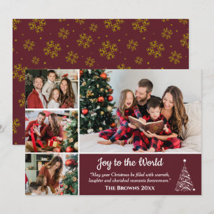 Carte de Noël en collage photo Burgundy Gold Snow