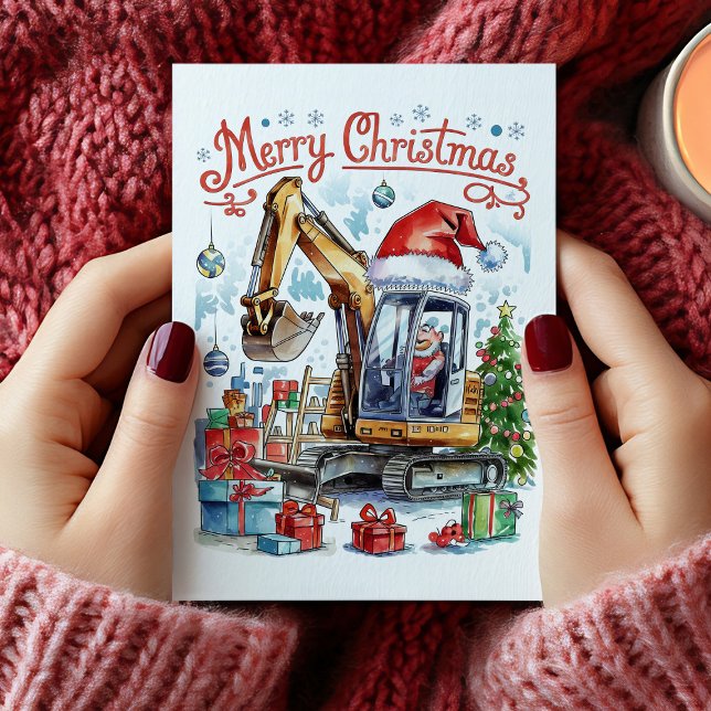 Carte de Noël en construction aquarelle (Watercolor Construction Christmas Card)