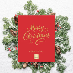 Carte de Noël en écriture dorée rouge pour entrepr