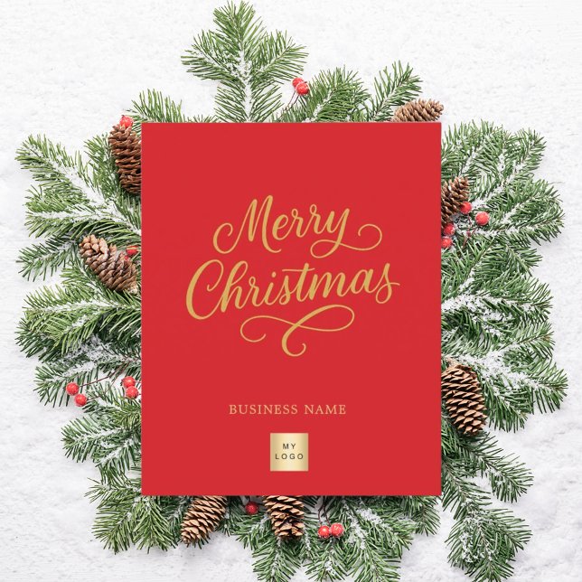Carte de Noël en écriture dorée rouge pour entrepr (Créateur téléchargé)