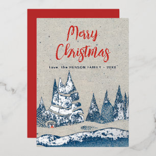 Carte de Noël en feuille d'argent paysage hivernal