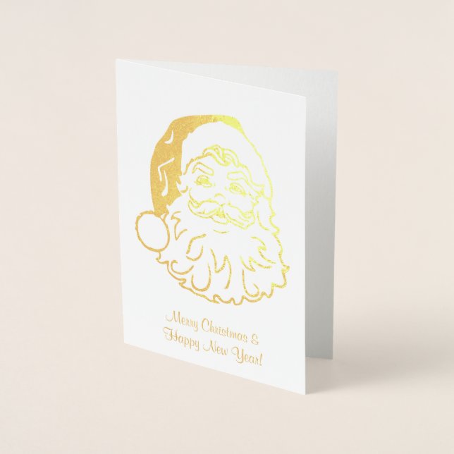 Carte de noël en feuille d'or avec tête Père Noël (Devant)