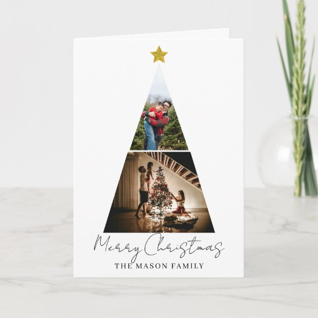 Carte de Noël en forme d'arbre à 2 photos (Devant)