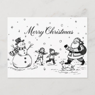 Carte de Noël en noir et blanc – Bonhomme de neige