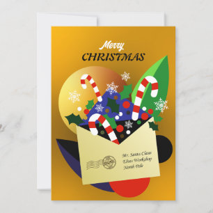 Carte de Noël en or pour lettre au Père Noël