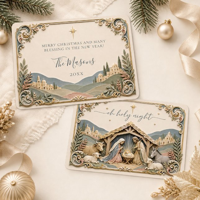Carte de Noël en papier 3D représentant une scène  (Holy Night Nativity Scene 3D Paper Christmas Card)