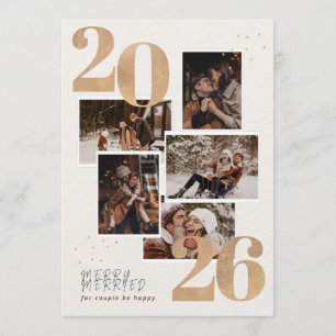 Carte de Noël en papier d'or joyeuse et mariée