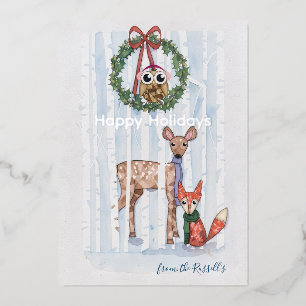 Carte de Noël en papier métallisé à l'aquarelle Fo