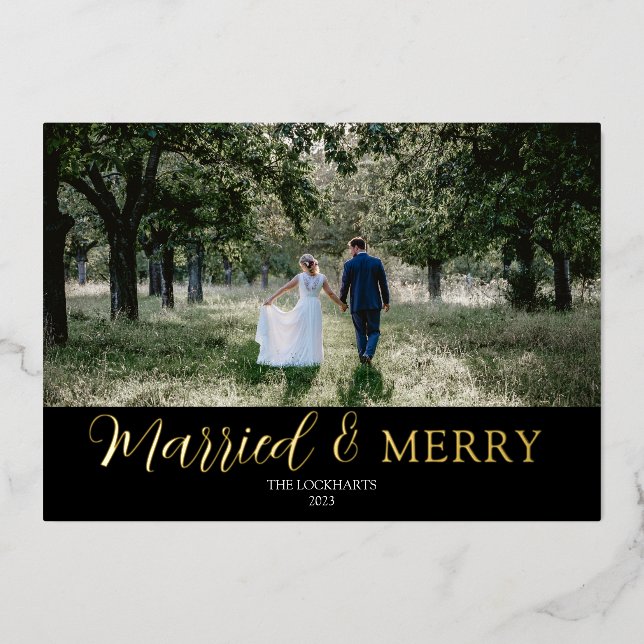 Carte de Noël en papier métallisé pour mariage & j (Recto)