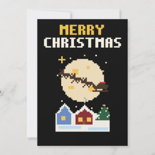 Carte de Noël en pixel art avec traîneau du Père N