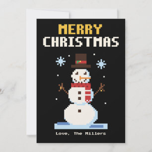 Carte de Noël en pixel art de bonhomme de neige