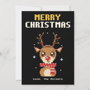 Carte de Noël en pixel art de rennes